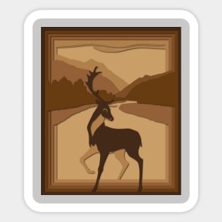 Papercut Deer in a Mountain Stream Sticker